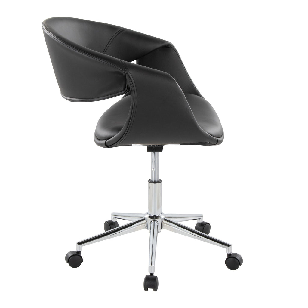 Curvo Upholstered 5-star Task Chair - Chrome Metal, Black PU