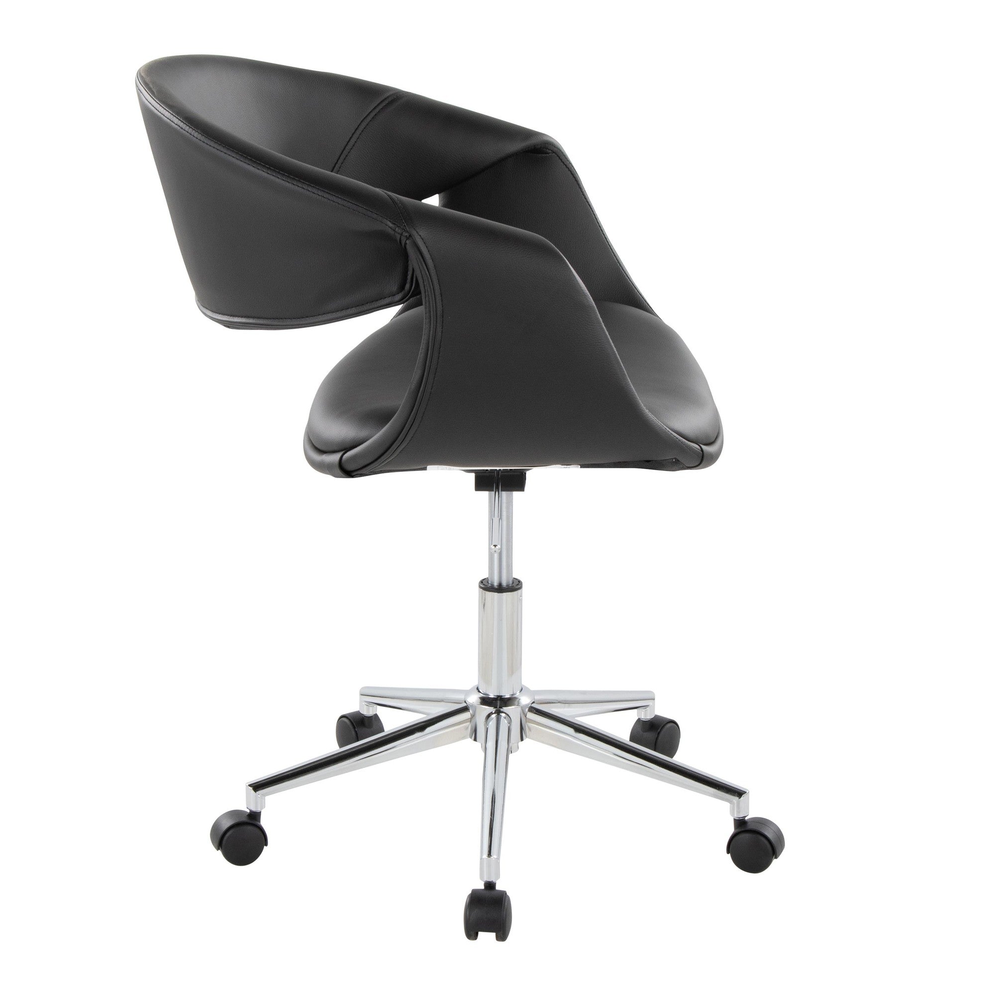 Curvo Upholstered 5-star Task Chair - Chrome Metal, Black PU