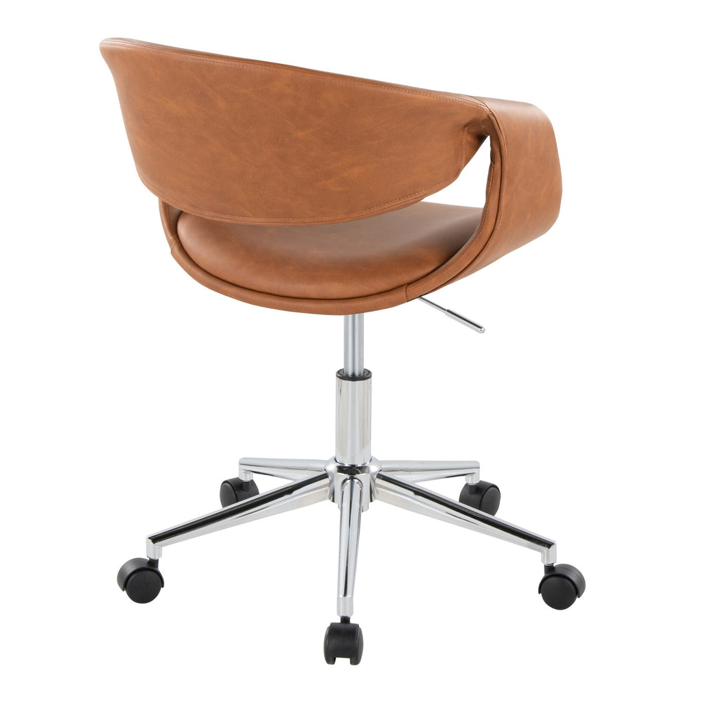 Curvo Upholstered 5-star Task Chair - Chrome Metal, Camel PU