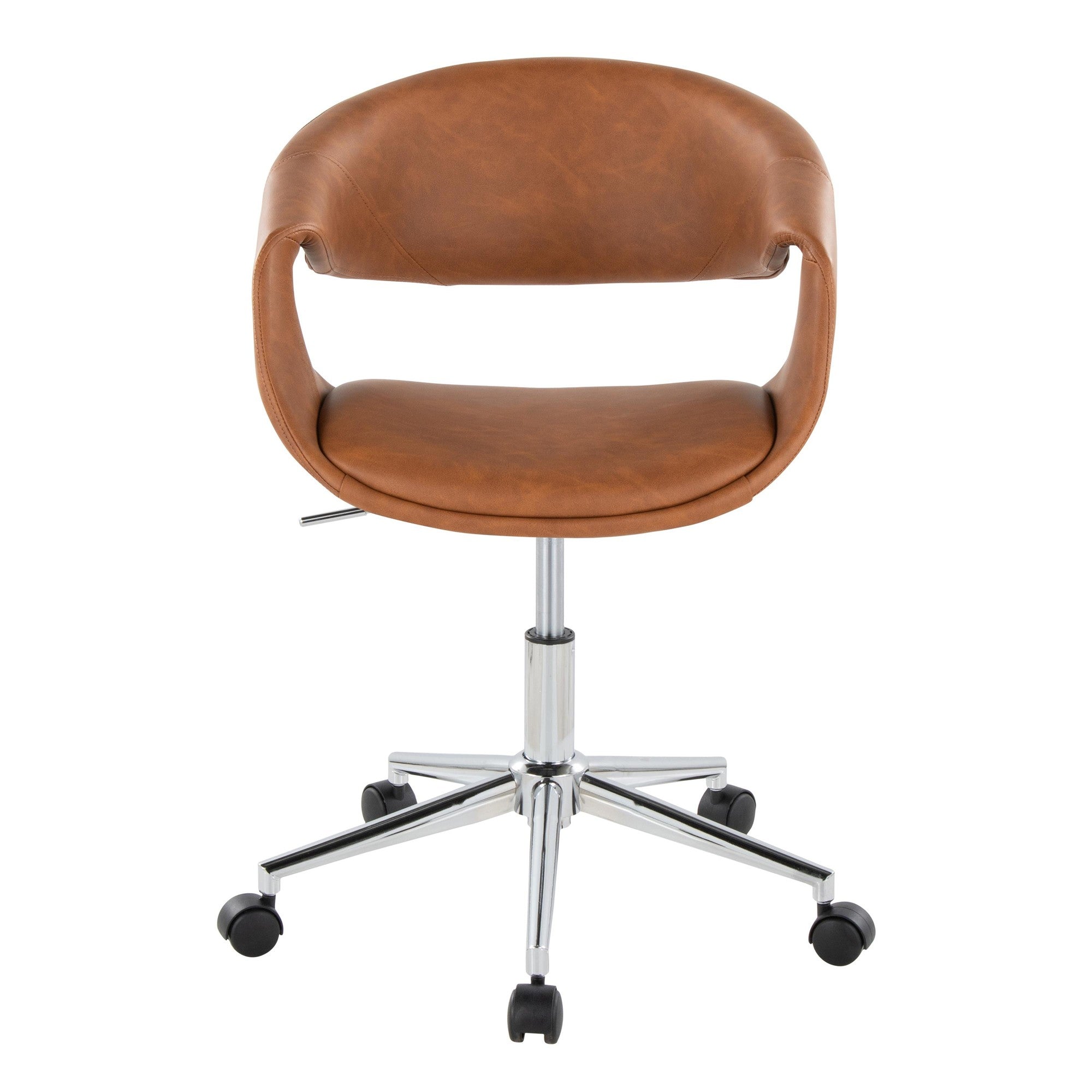 Curvo Upholstered 5-star Task Chair - Chrome Metal, Camel PU