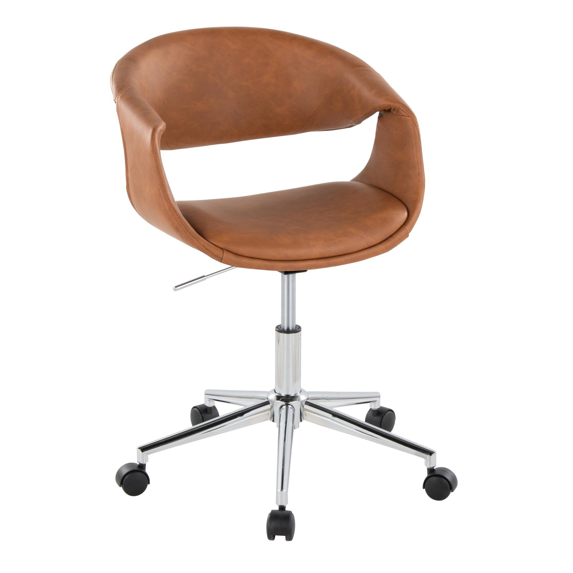 Curvo Upholstered 5-star Task Chair - Chrome Metal, Camel PU