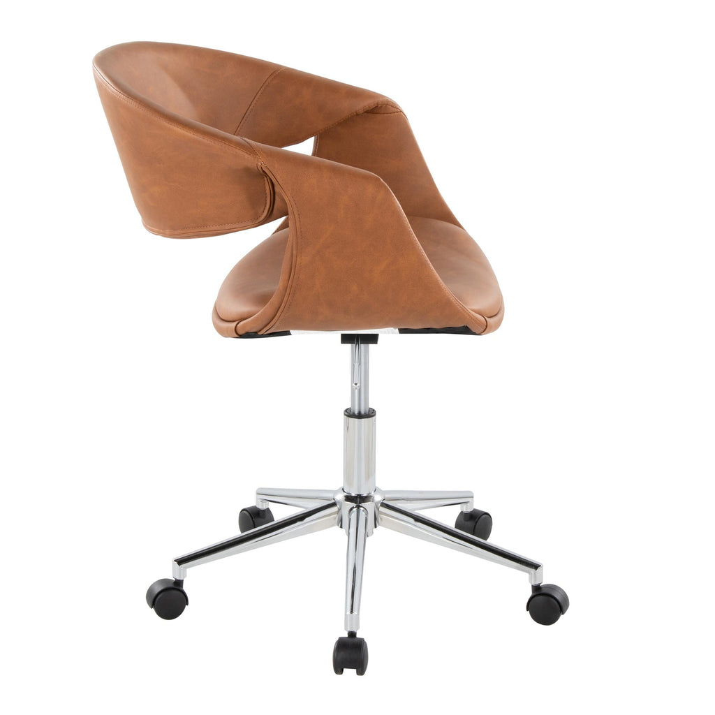 Curvo Upholstered 5-star Task Chair - Chrome Metal, Camel PU