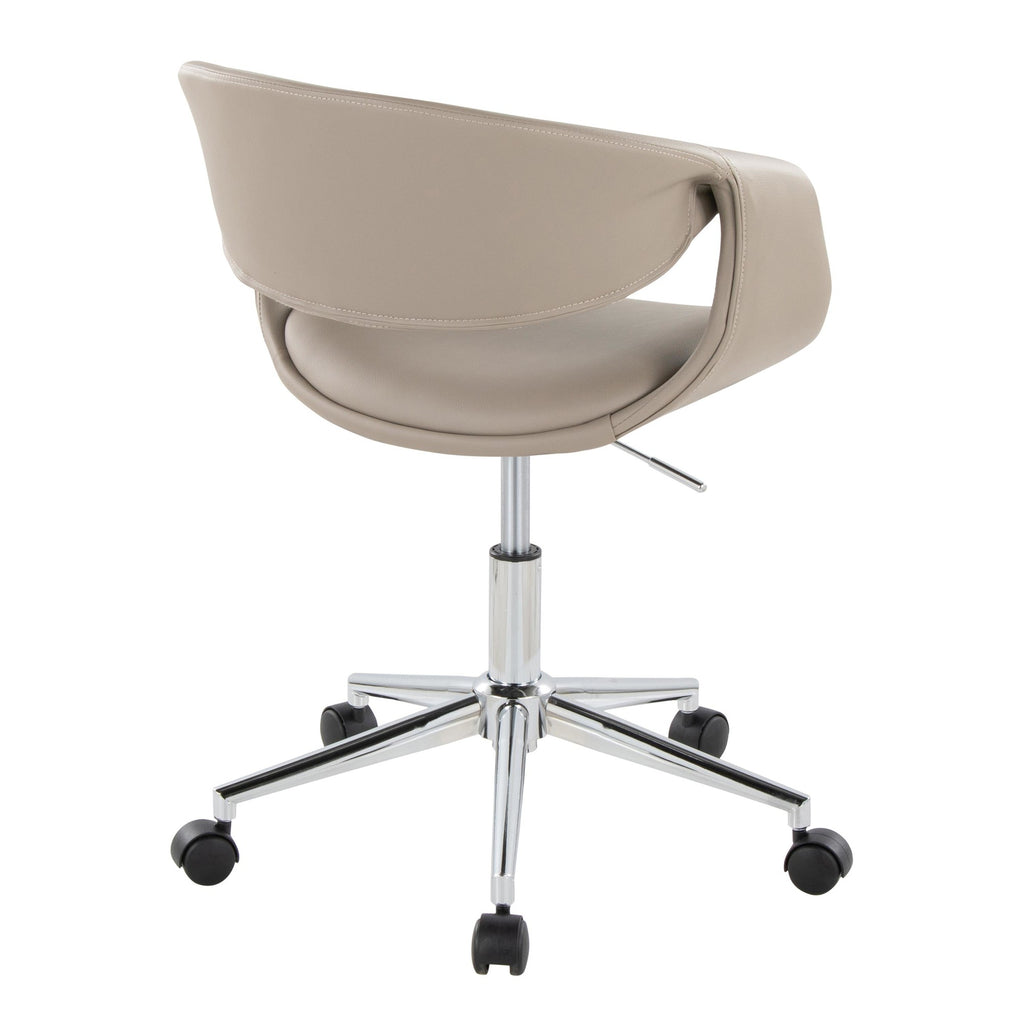 Curvo Upholstered 5-star Task Chair - Chrome Metal, Light Grey PU