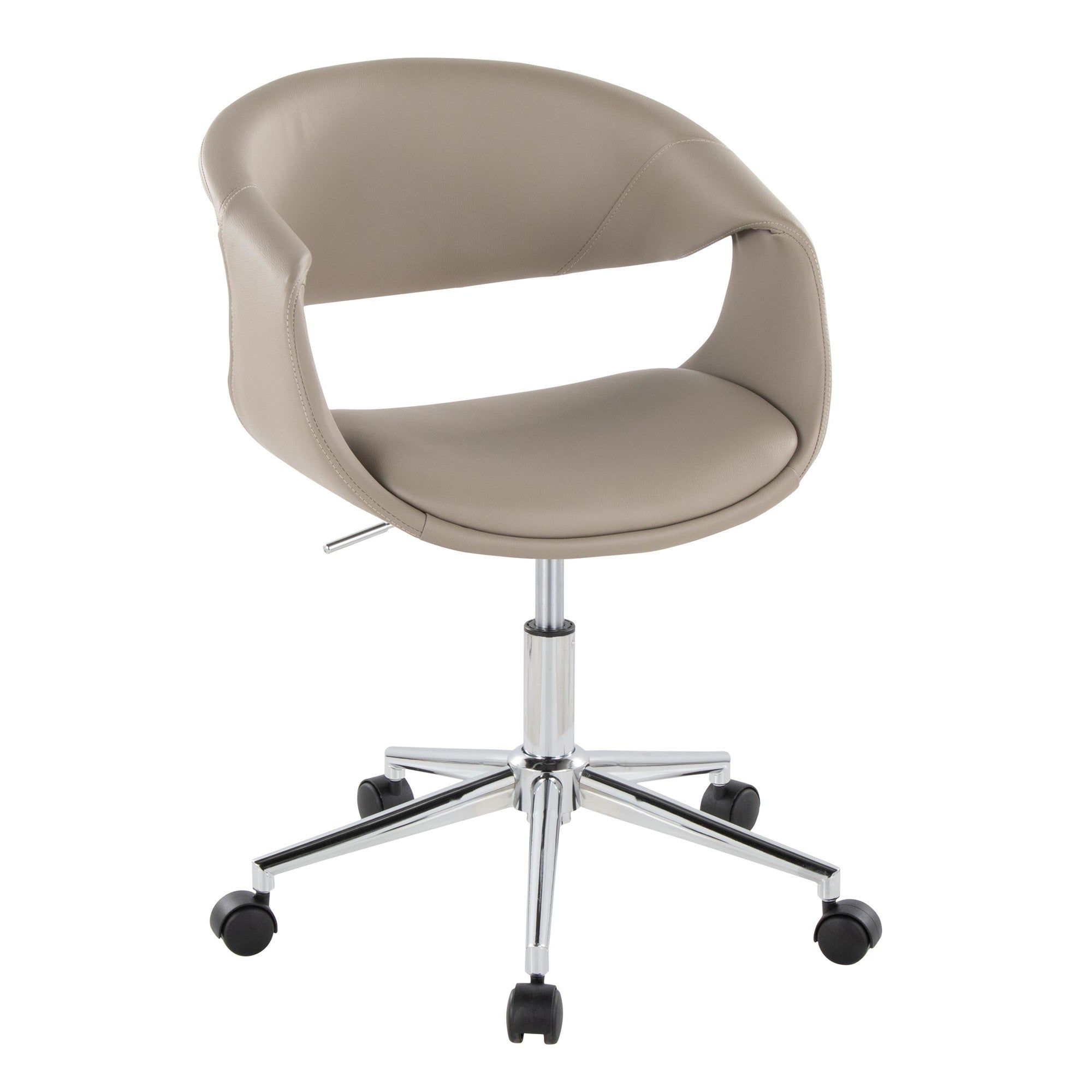 Curvo Upholstered 5-star Task Chair - Chrome Metal, Light Grey PU