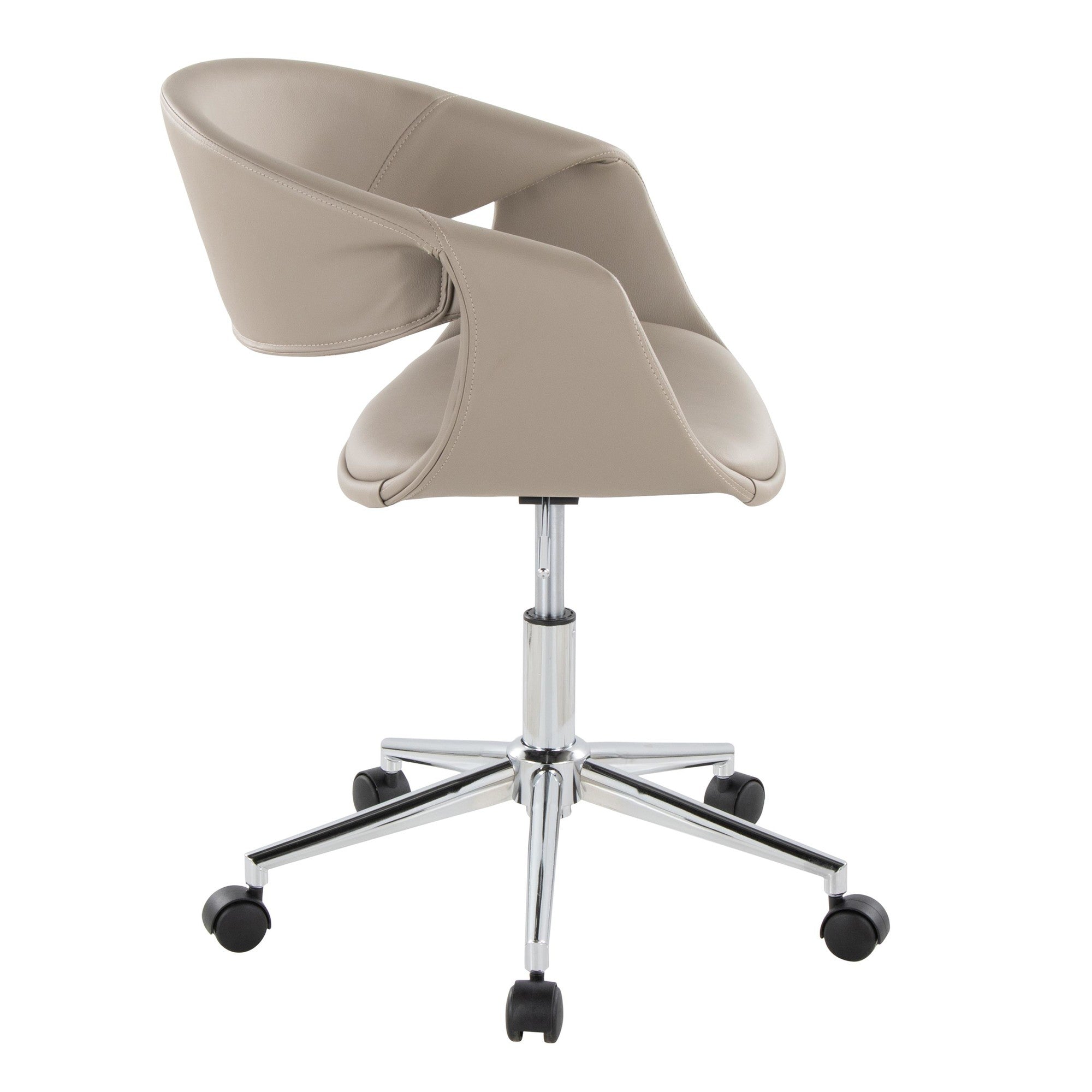Curvo Upholstered 5-star Task Chair - Chrome Metal, Light Grey PU
