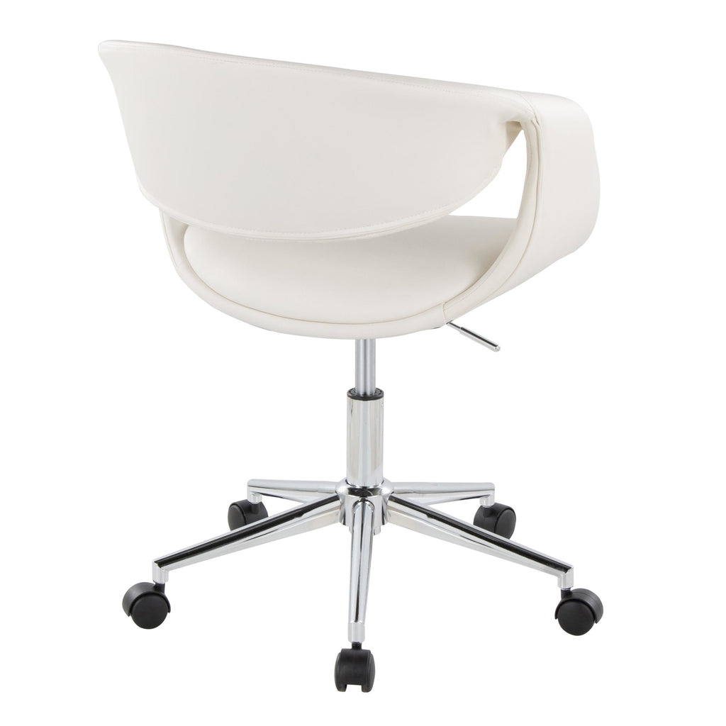 Curvo Upholstered 5-star Task Chair - Chrome Metal, White PU