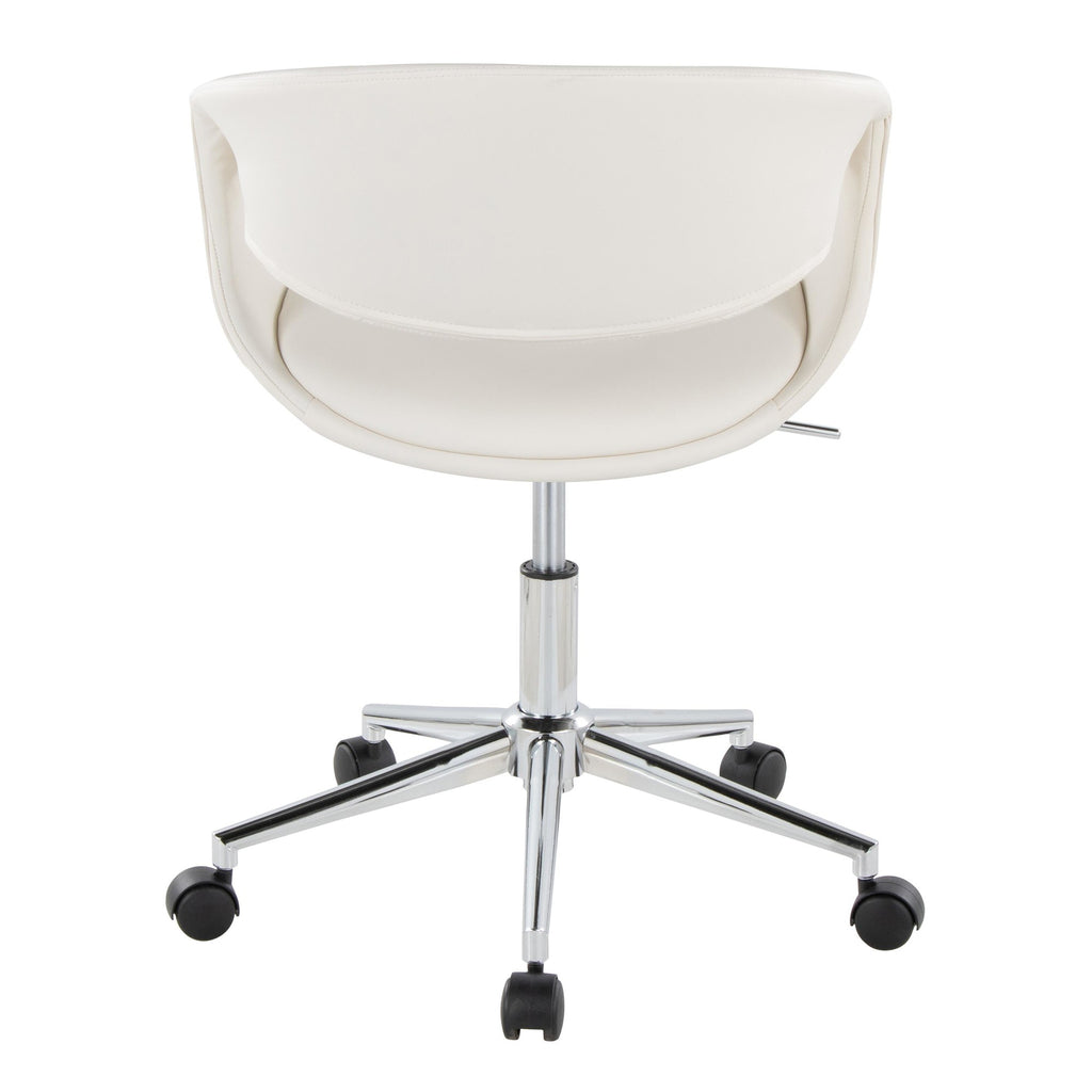 Curvo Upholstered 5-star Task Chair - Chrome Metal, White PU