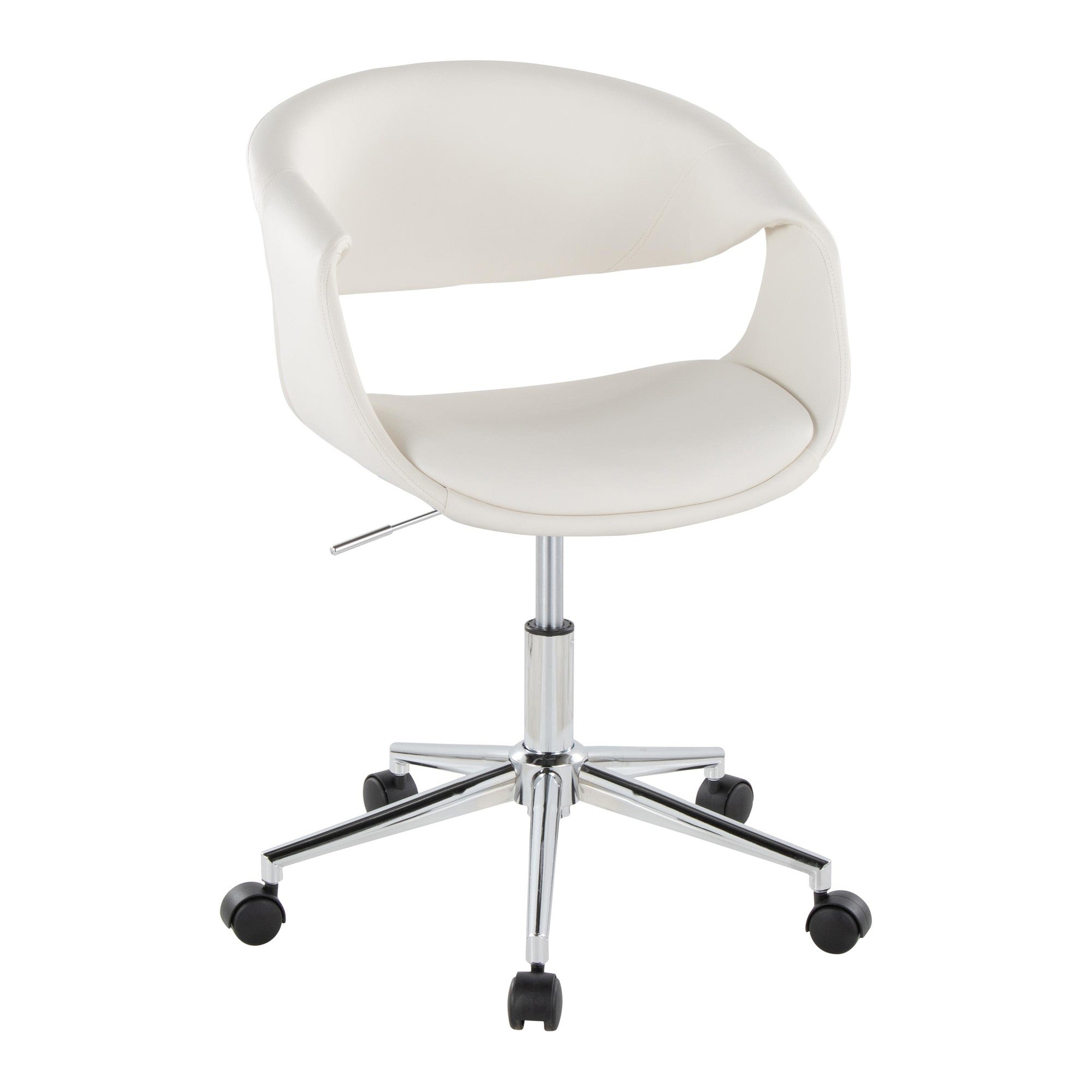 Curvo Upholstered 5-star Task Chair - Chrome Metal, White PU
