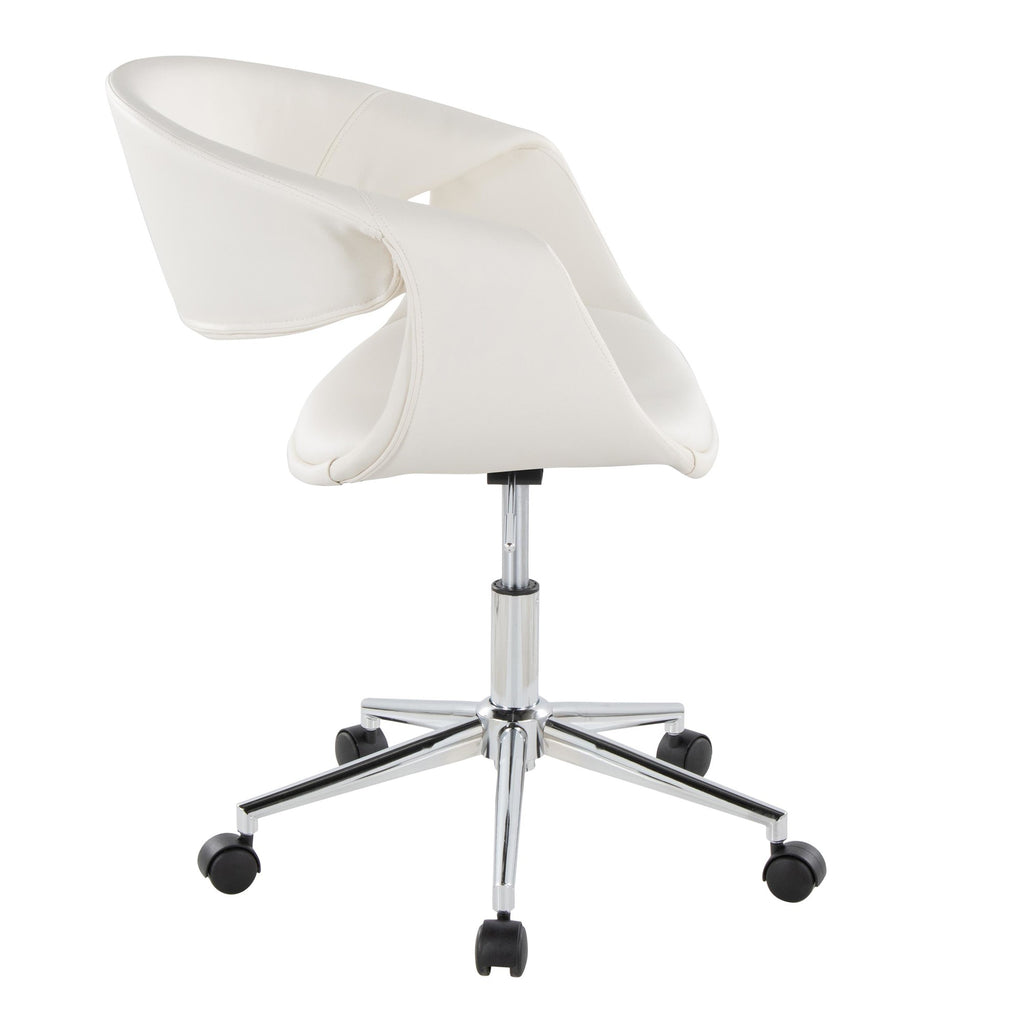 Curvo Upholstered 5-star Task Chair - Chrome Metal, White PU