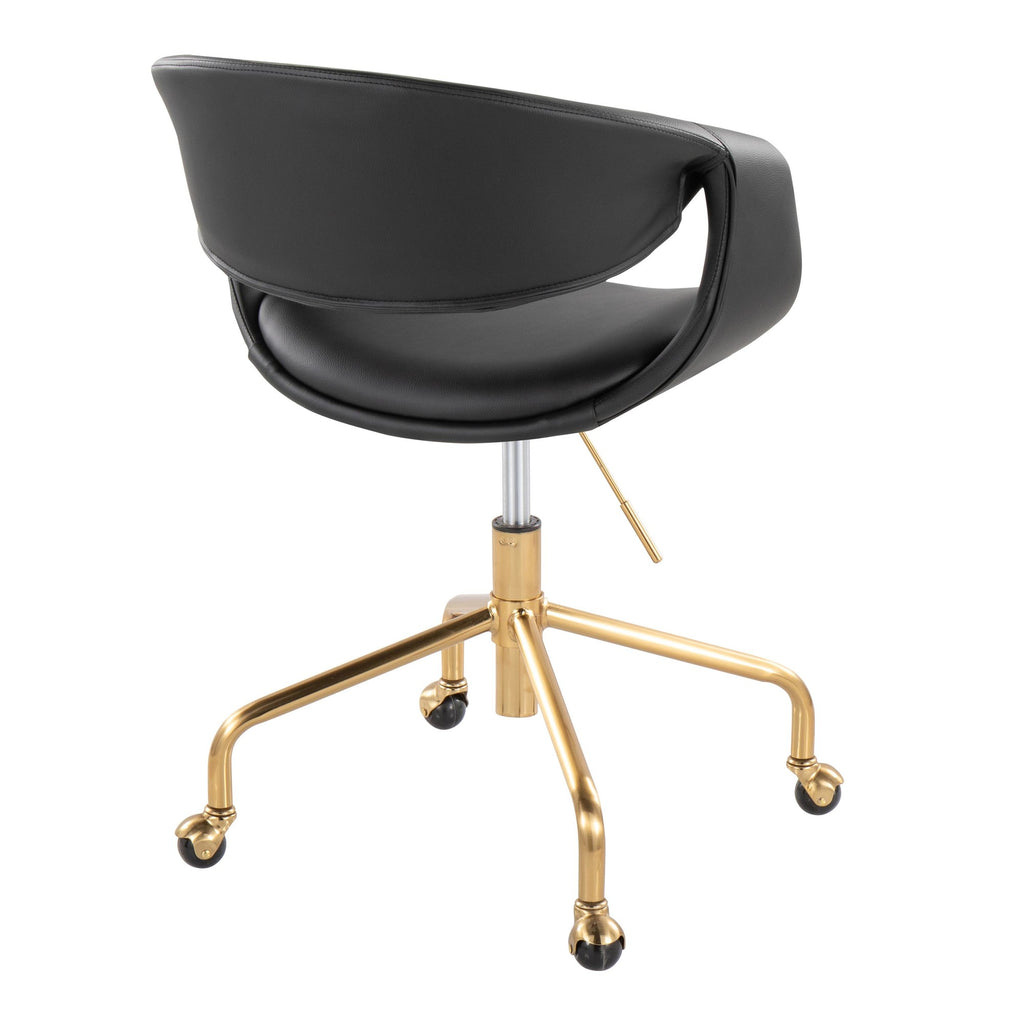 Curvo Upholstered 4-star Task Chair - Black Metal, Camel PU