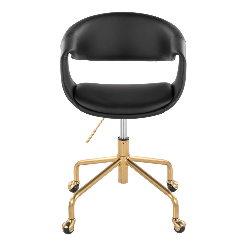 Curvo Upholstered 4-star Task Chair - Black Metal, Camel PU