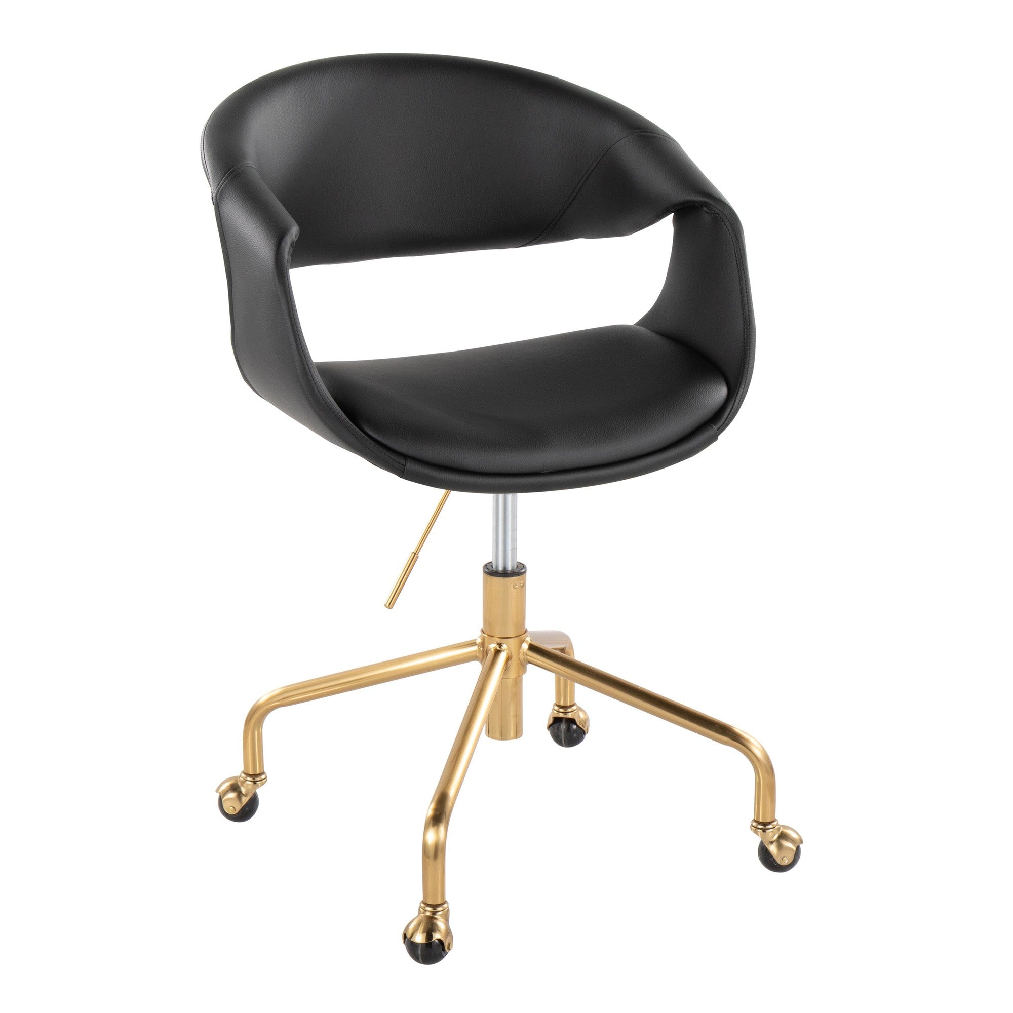 Curvo Upholstered 4-star Task Chair - Black Metal, Camel PU