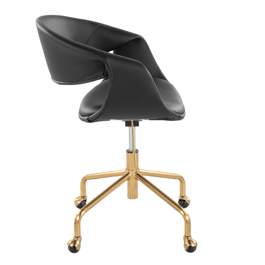Curvo Upholstered 4-star Task Chair - Black Metal, Camel PU