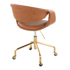 Curvo Upholstered 4-star Task Chair - Gold Metal, Camel PU
