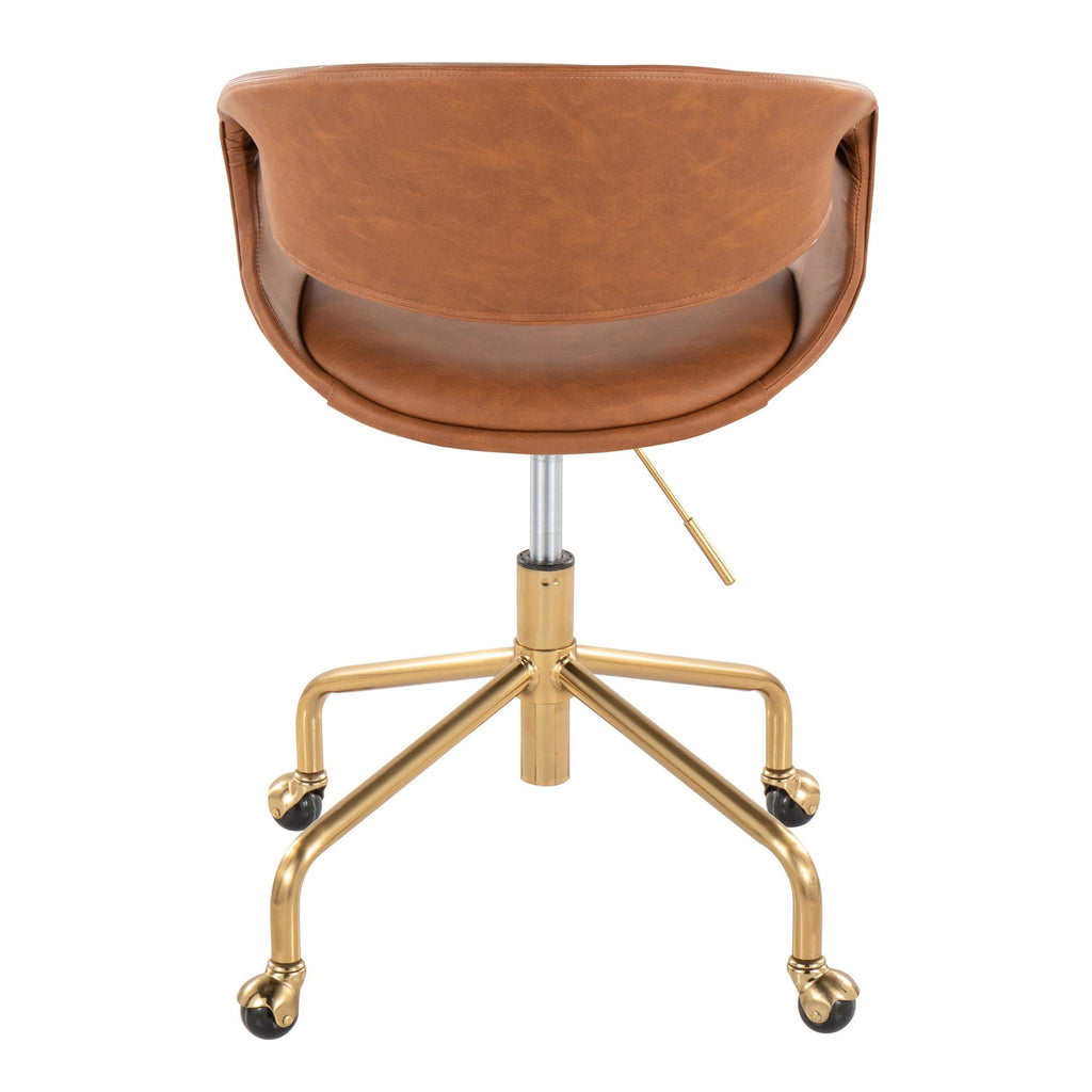 Curvo Upholstered 4-star Task Chair - Gold Metal, Camel PU
