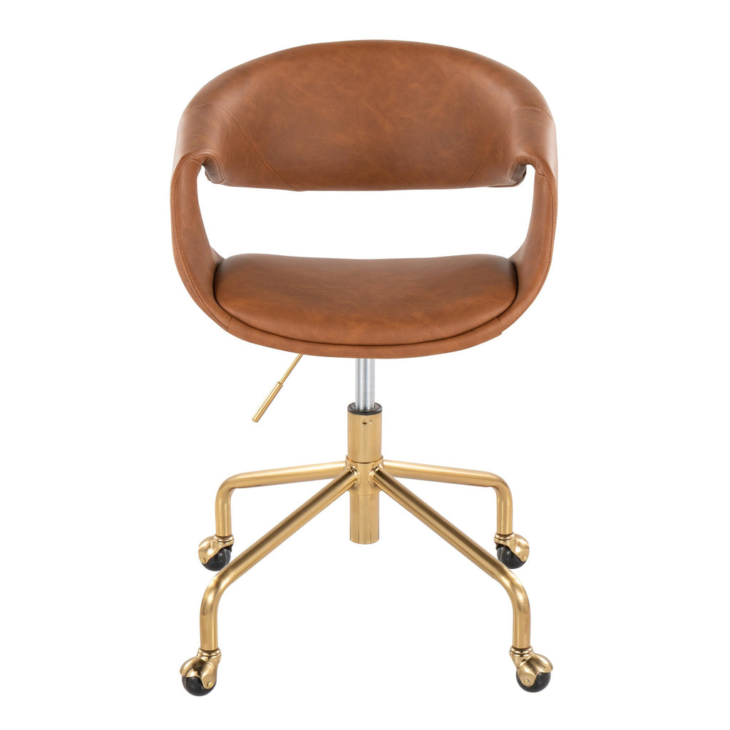Curvo Upholstered 4-star Task Chair - Gold Metal, Camel PU