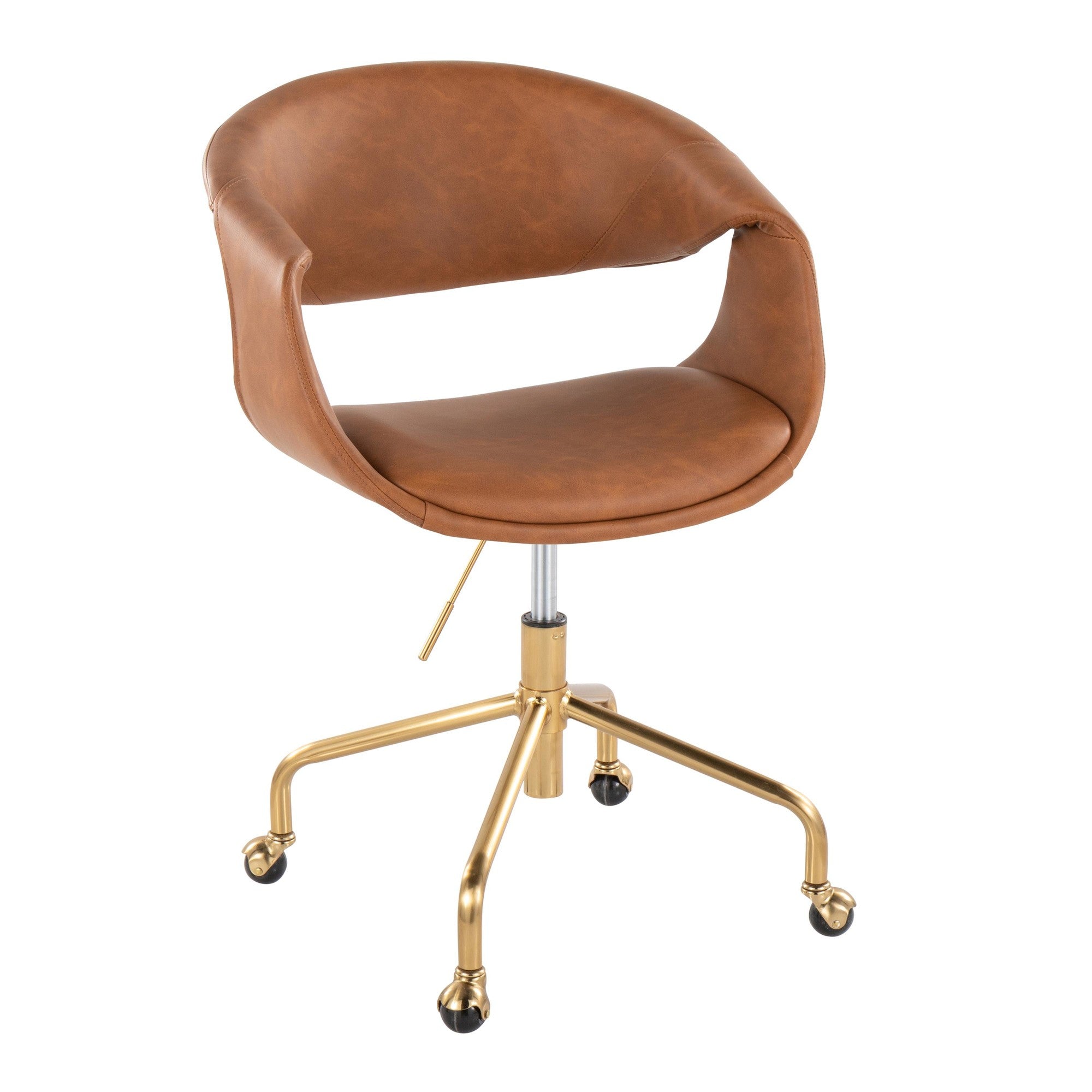 Curvo Upholstered 4-star Task Chair - Gold Metal, Camel PU
