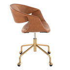 Curvo Upholstered 4-star Task Chair - Gold Metal, Camel PU