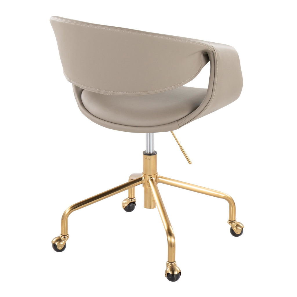 Curvo Upholstered 4-star Task Chair - Gold Metal, Light Grey PU