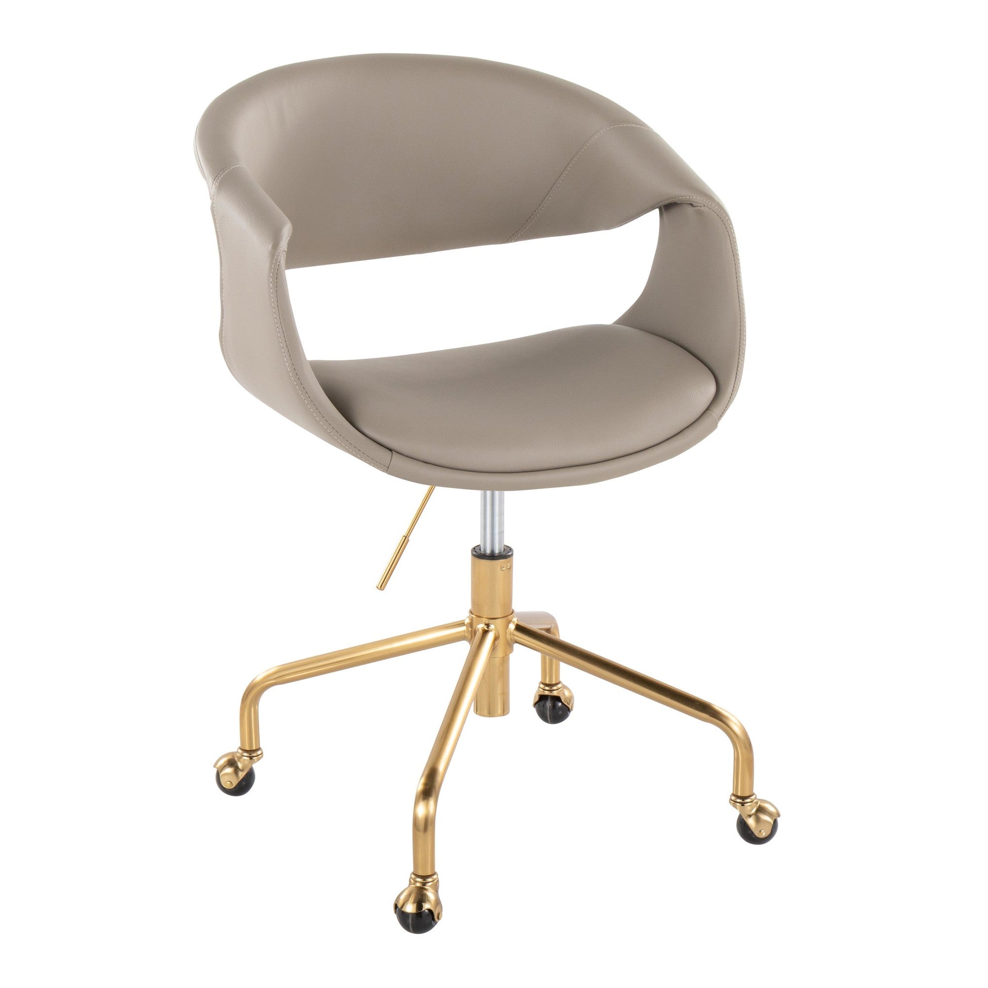 Curvo Upholstered 4-star Task Chair - Gold Metal, Light Grey PU