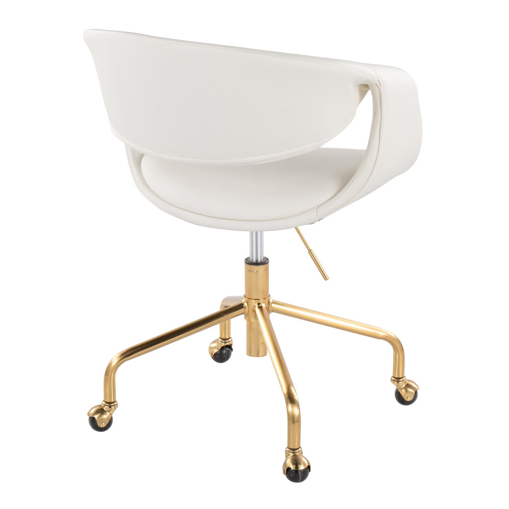 Curvo Upholstered 4-star Task Chair - Gold Metal, White PU