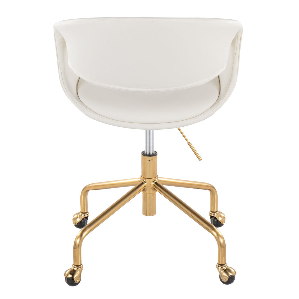 Curvo Upholstered 4-star Task Chair - Gold Metal, White PU