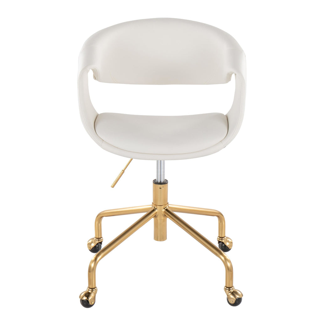 Curvo Upholstered 4-star Task Chair - Gold Metal, White PU