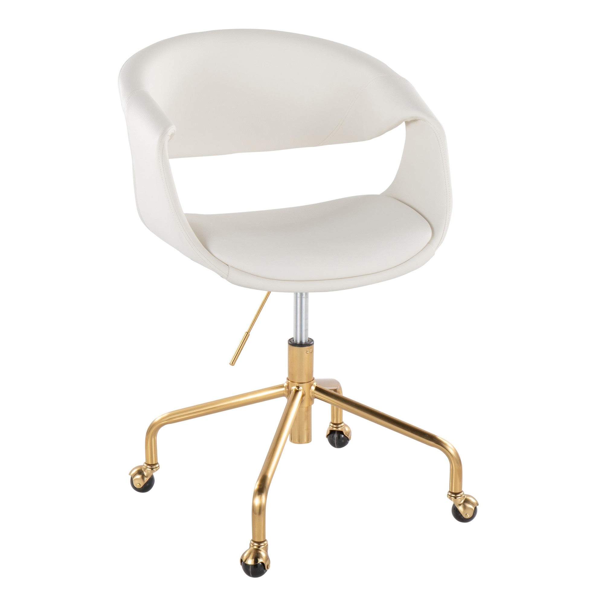 Curvo Upholstered 4-star Task Chair - Gold Metal, White PU