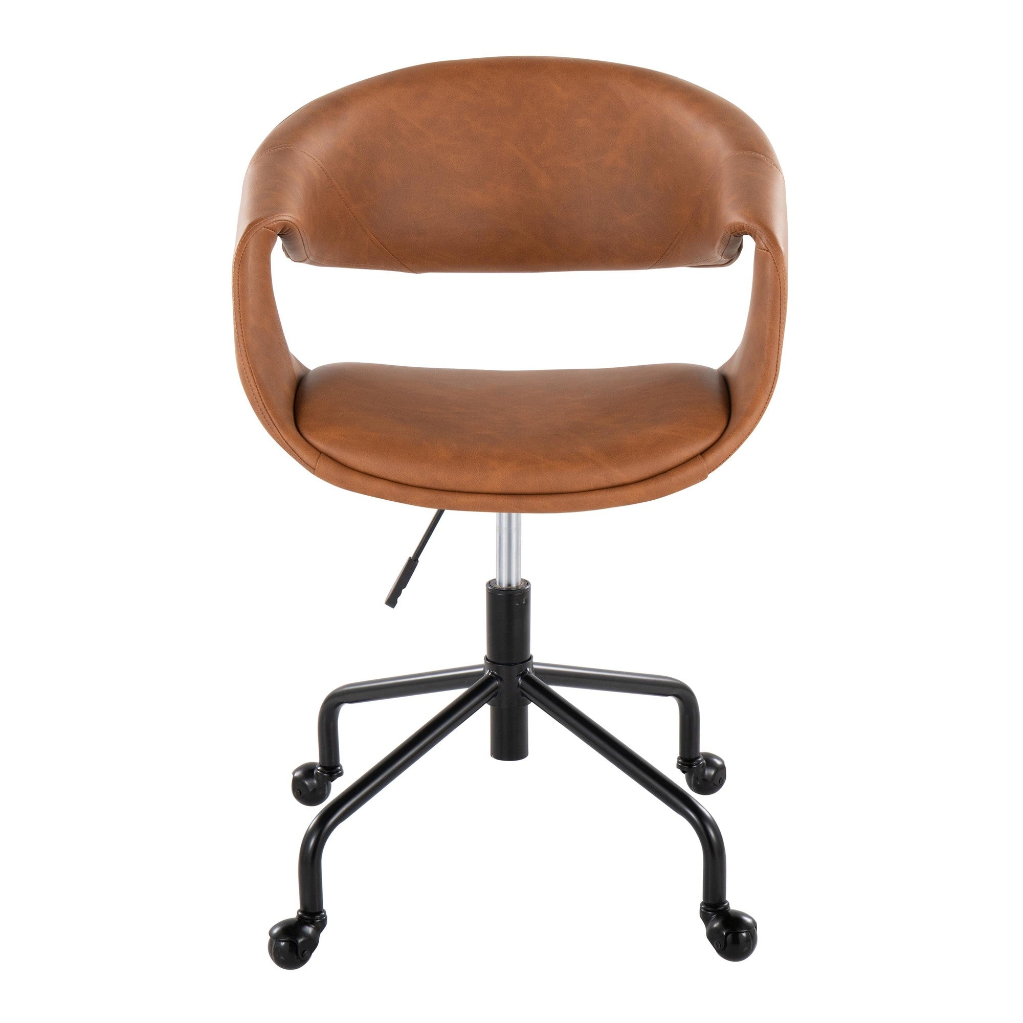 Curvo Upholstered 4-star Task Chair - Black Metal, Camel PU