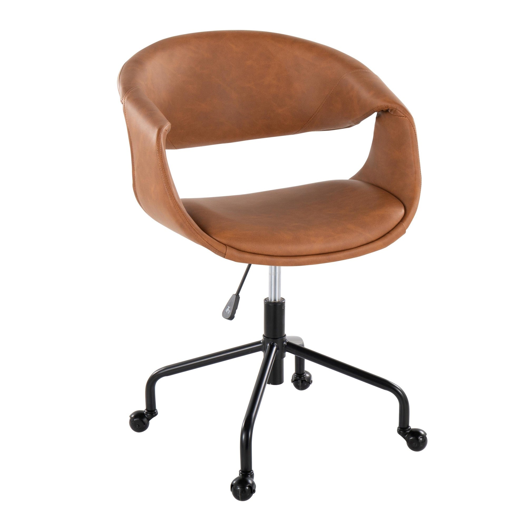 Curvo Upholstered 4-star Task Chair - Black Metal, Camel PU
