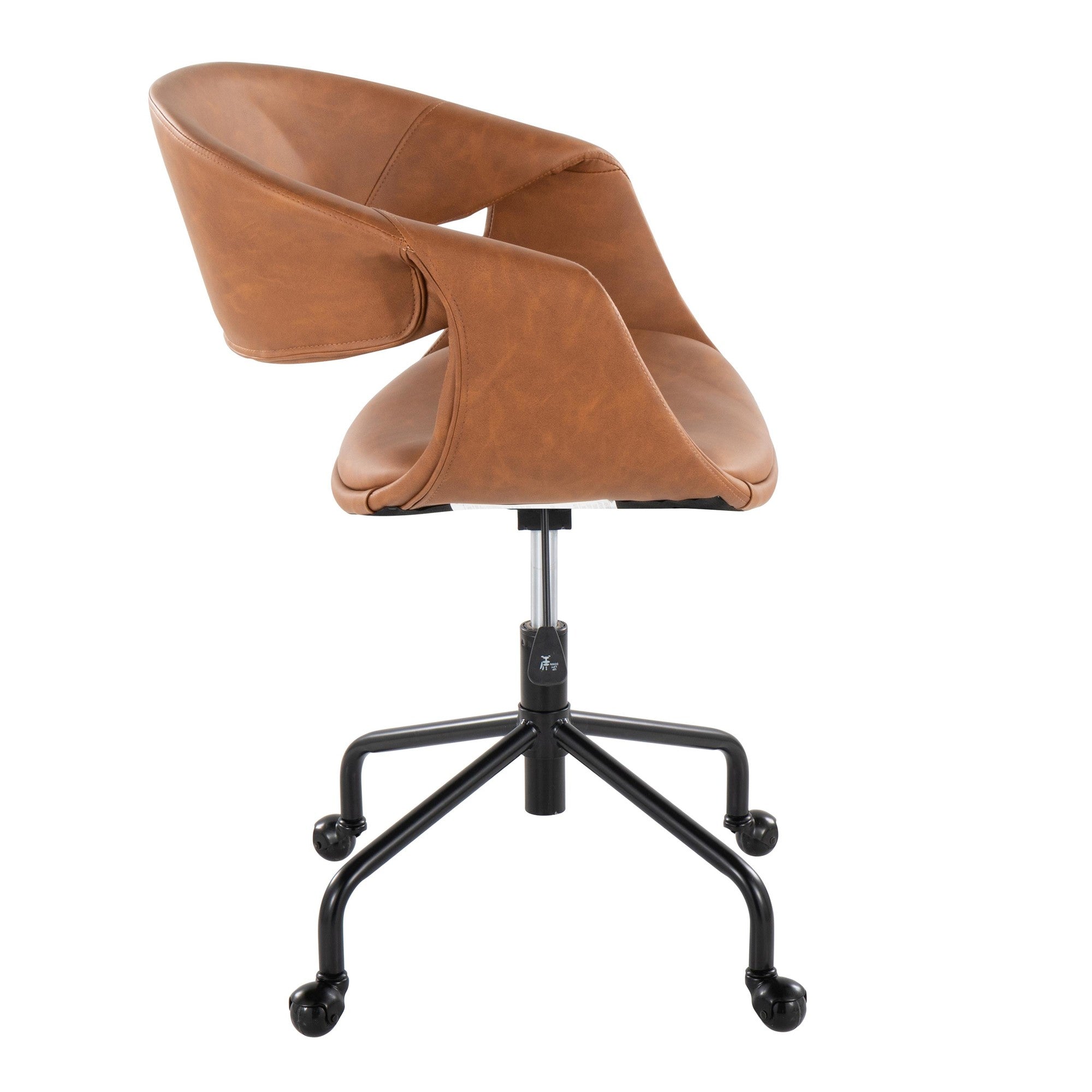Curvo Upholstered 4-star Task Chair - Black Metal, Camel PU