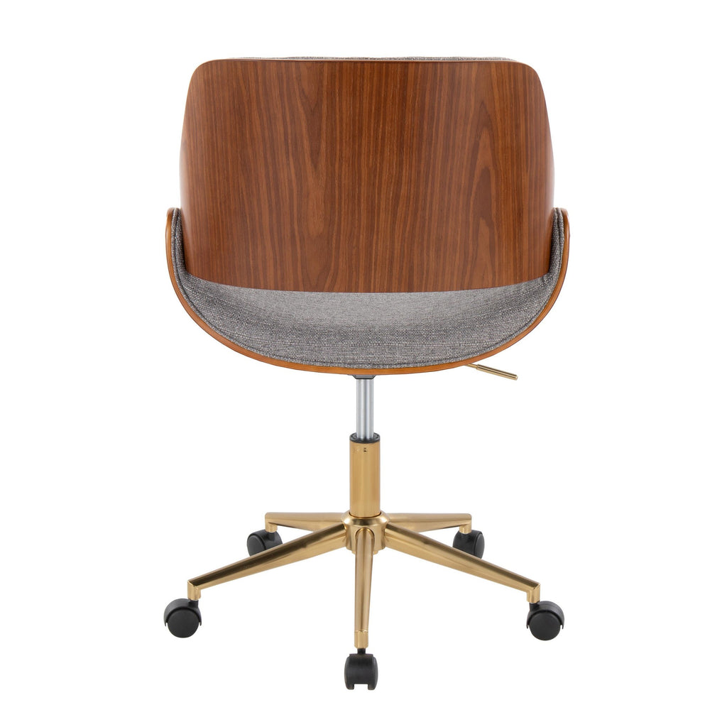 Fabrizzi Office Chair - Gold Metal, Walnut Wood, Grey Fabric