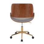 Fabrizzi Office Chair - Gold Metal, Walnut Wood, Grey Fabric