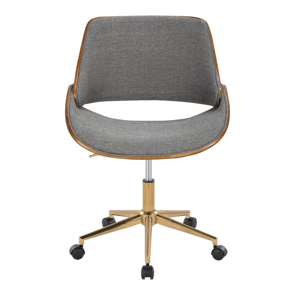 Fabrizzi Office Chair - Gold Metal, Walnut Wood, Grey Fabric