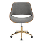 Fabrizzi Office Chair - Gold Metal, Walnut Wood, Grey Fabric