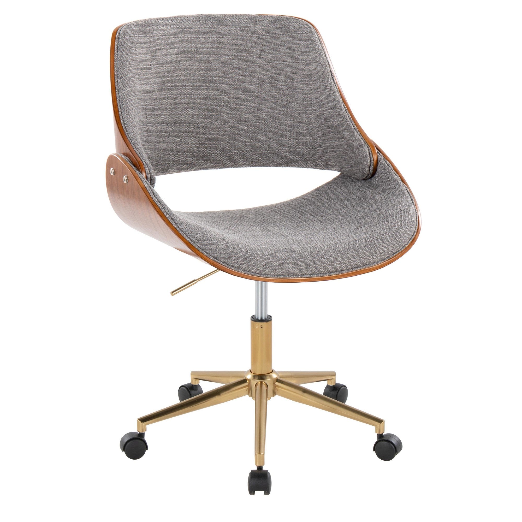 Fabrizzi Office Chair - Gold Metal, Walnut Wood, Grey Fabric