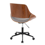 Fabrizzi Office Chair - Black Metal, Walnut Wood, Grey Fabric