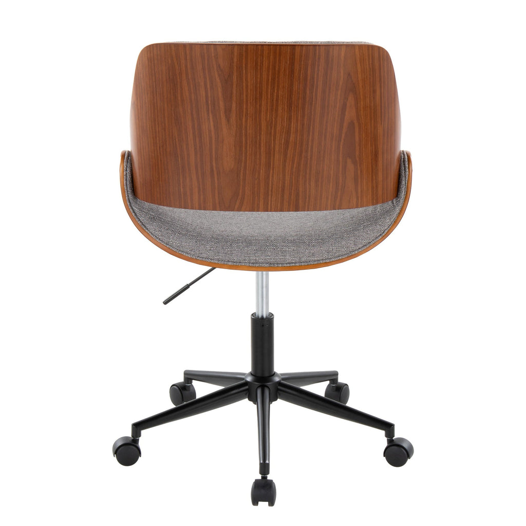 Fabrizzi Office Chair - Black Metal, Walnut Wood, Grey Fabric