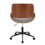 Fabrizzi Office Chair - Black Metal, Walnut Wood, Grey Fabric