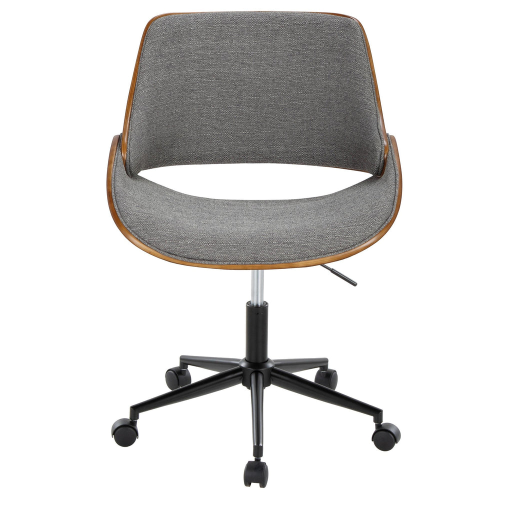 Fabrizzi Office Chair - Black Metal, Walnut Wood, Grey Fabric