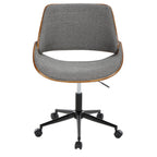 Fabrizzi Office Chair - Black Metal, Walnut Wood, Grey Fabric