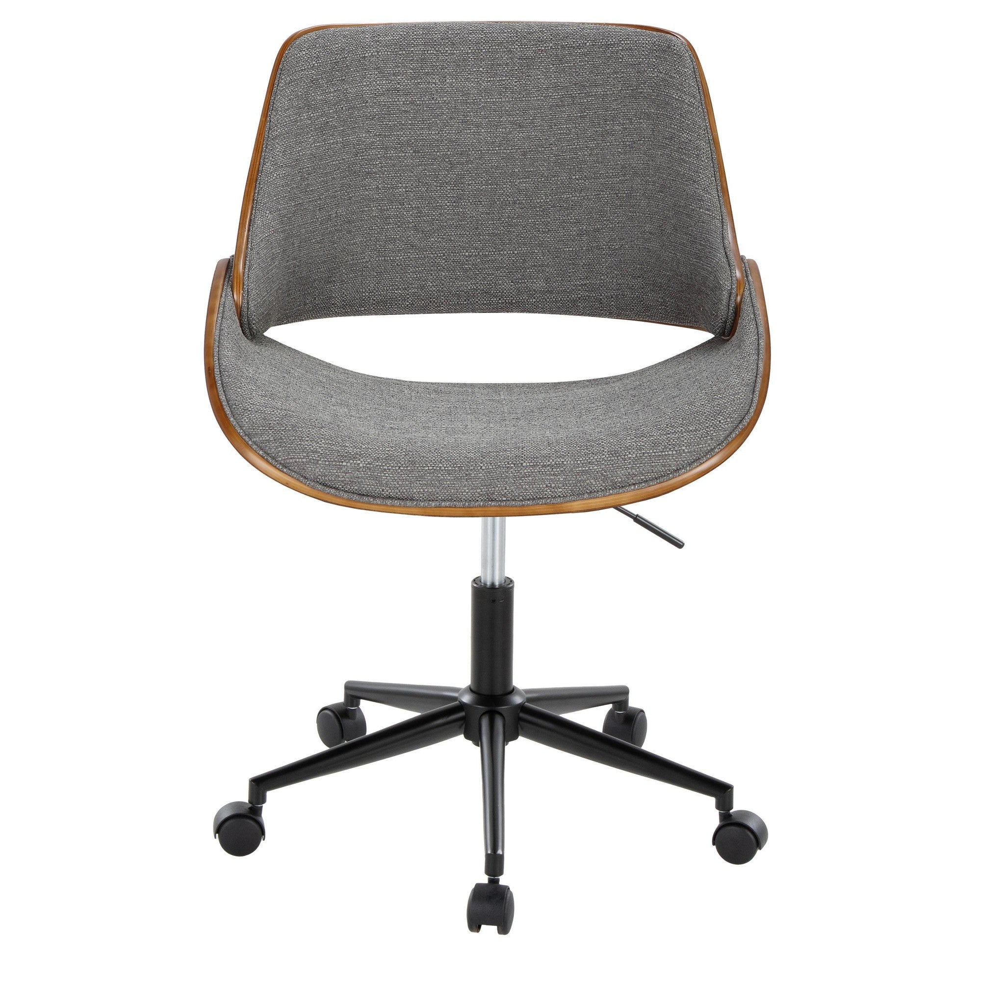 Fabrizzi Office Chair - Black Metal, Walnut Wood, Grey Fabric