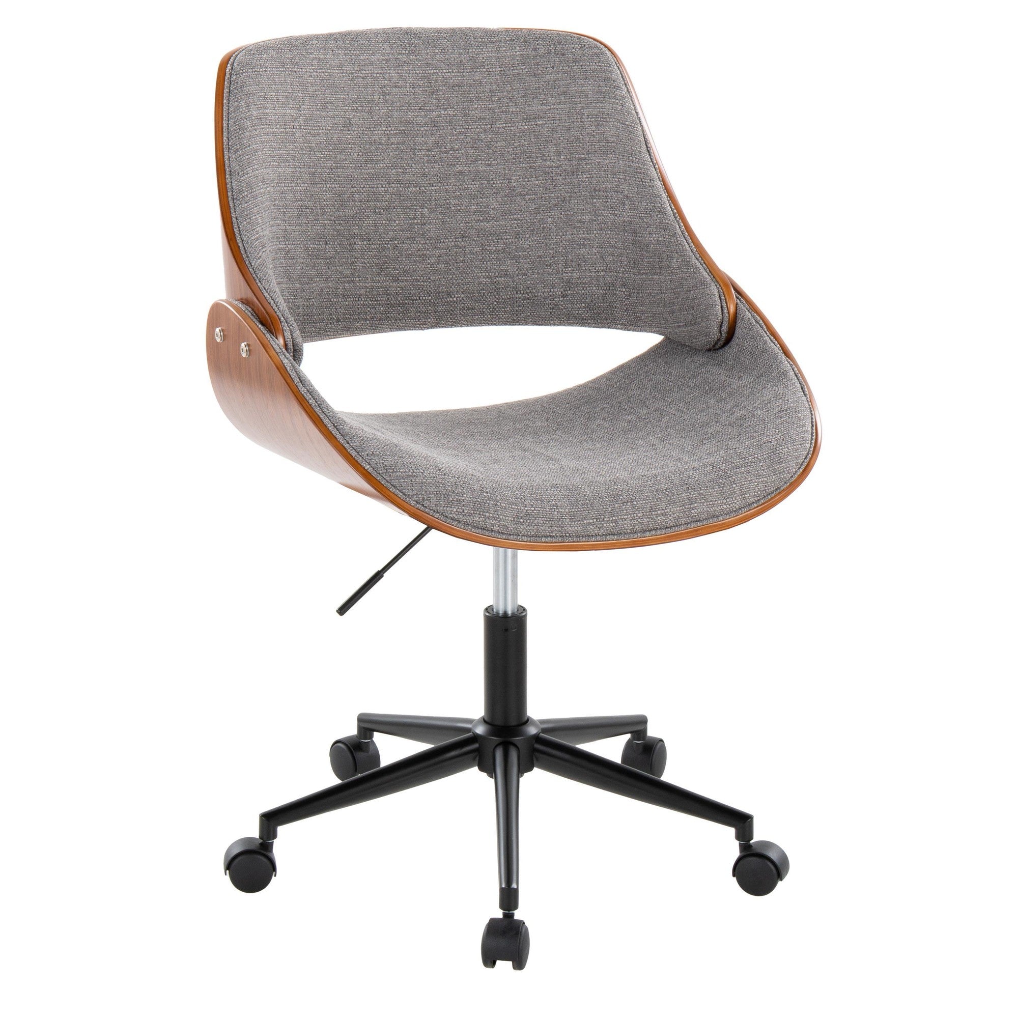 Fabrizzi Office Chair - Black Metal, Walnut Wood, Grey Fabric