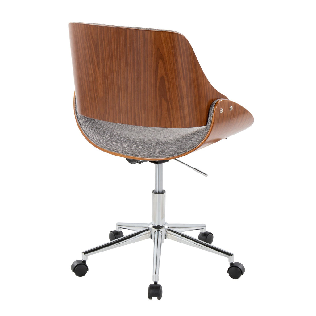 Fabrizzi Office Chair - Chrome Metal, Walnut Wood, Grey Fabric