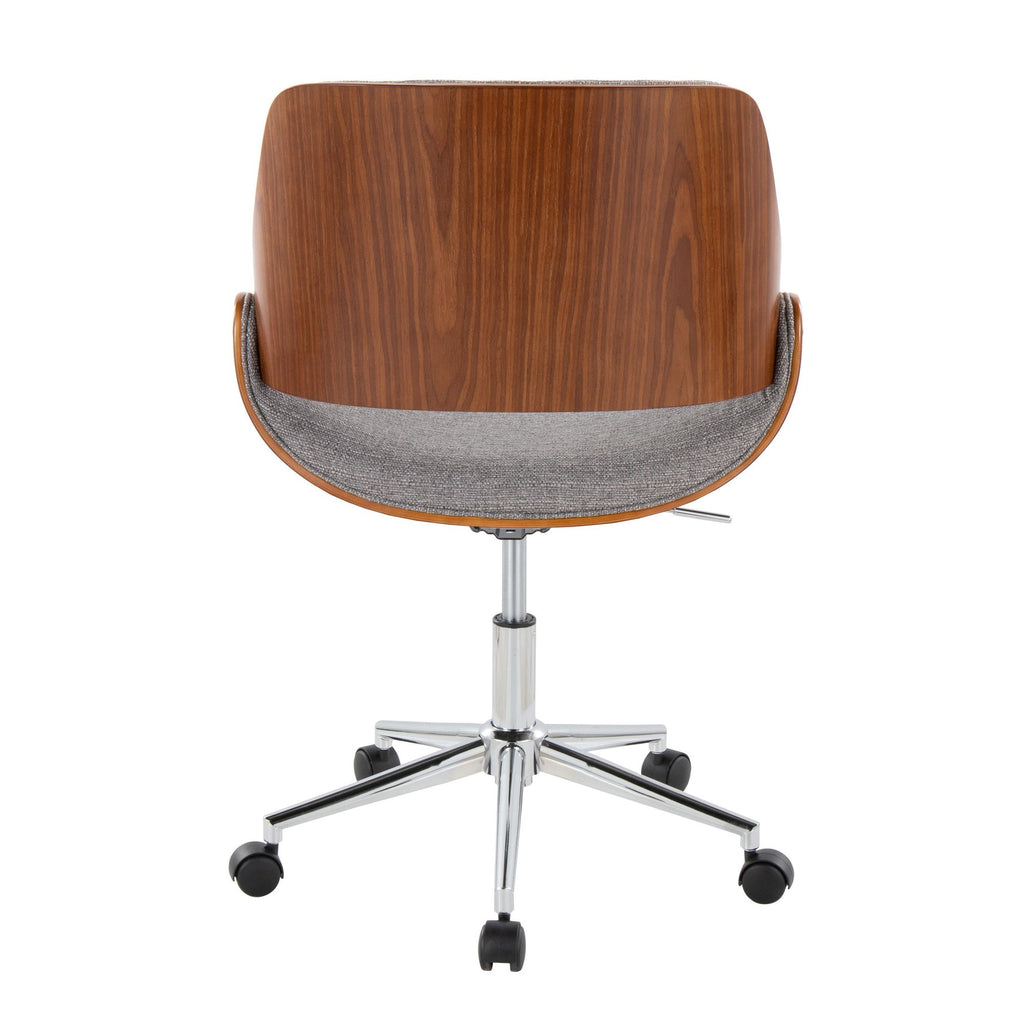 Fabrizzi Office Chair - Chrome Metal, Walnut Wood, Grey Fabric