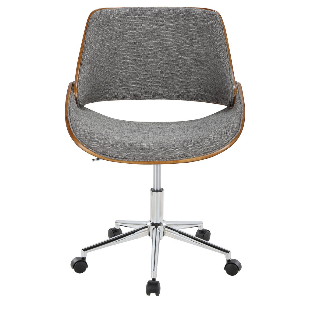 Fabrizzi Office Chair - Chrome Metal, Walnut Wood, Grey Fabric