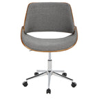 Fabrizzi Office Chair - Chrome Metal, Walnut Wood, Grey Fabric