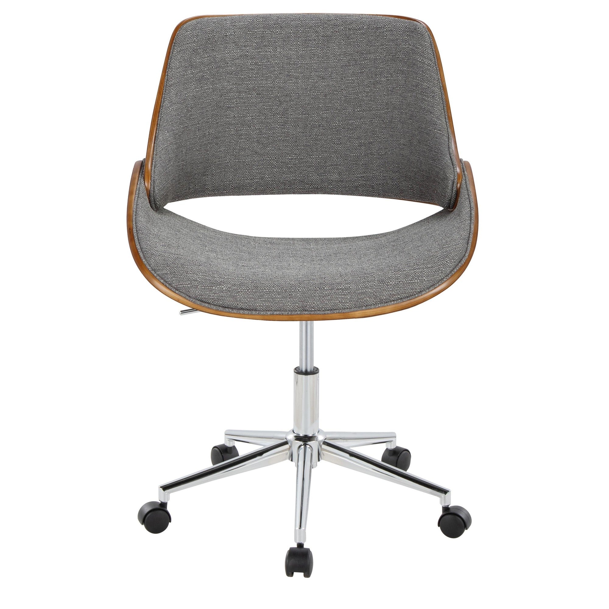 Fabrizzi Office Chair - Chrome Metal, Walnut Wood, Grey Fabric