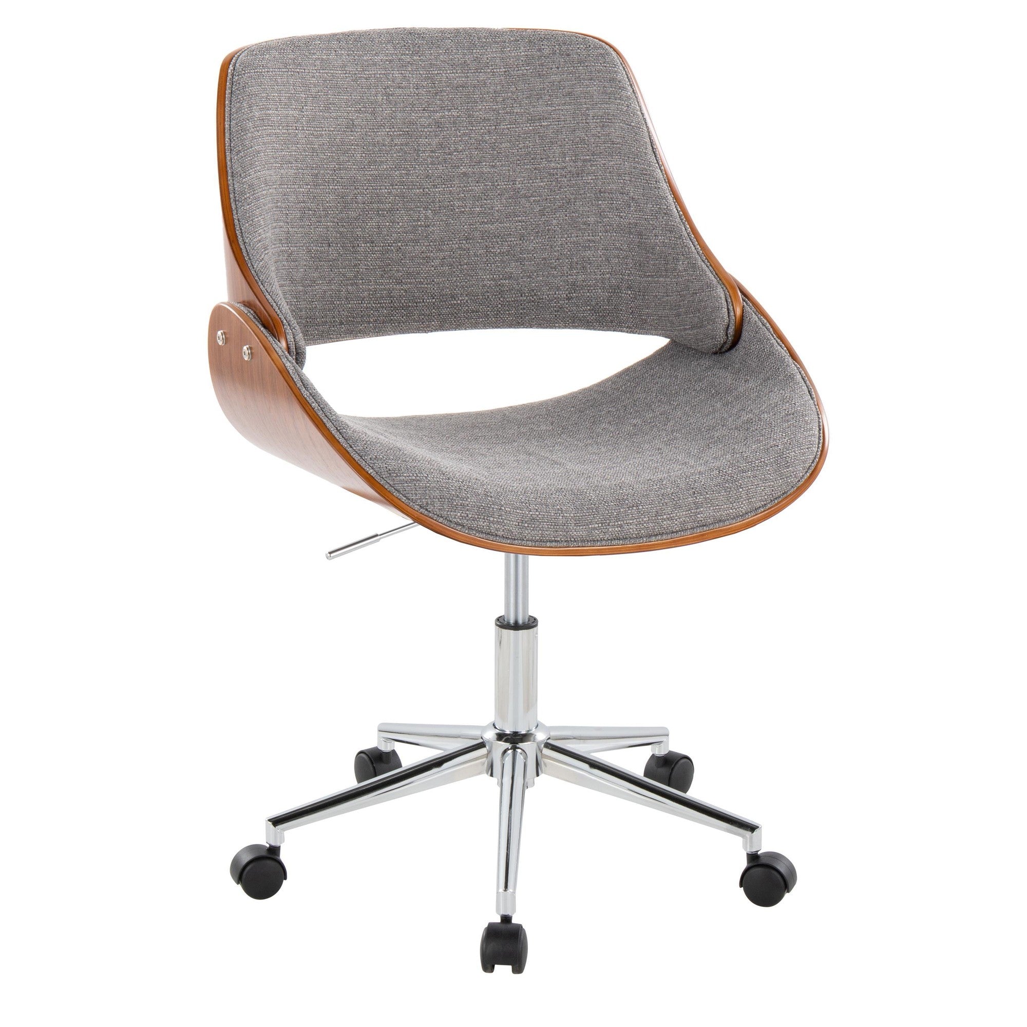 Fabrizzi Office Chair - Chrome Metal, Walnut Wood, Grey Fabric