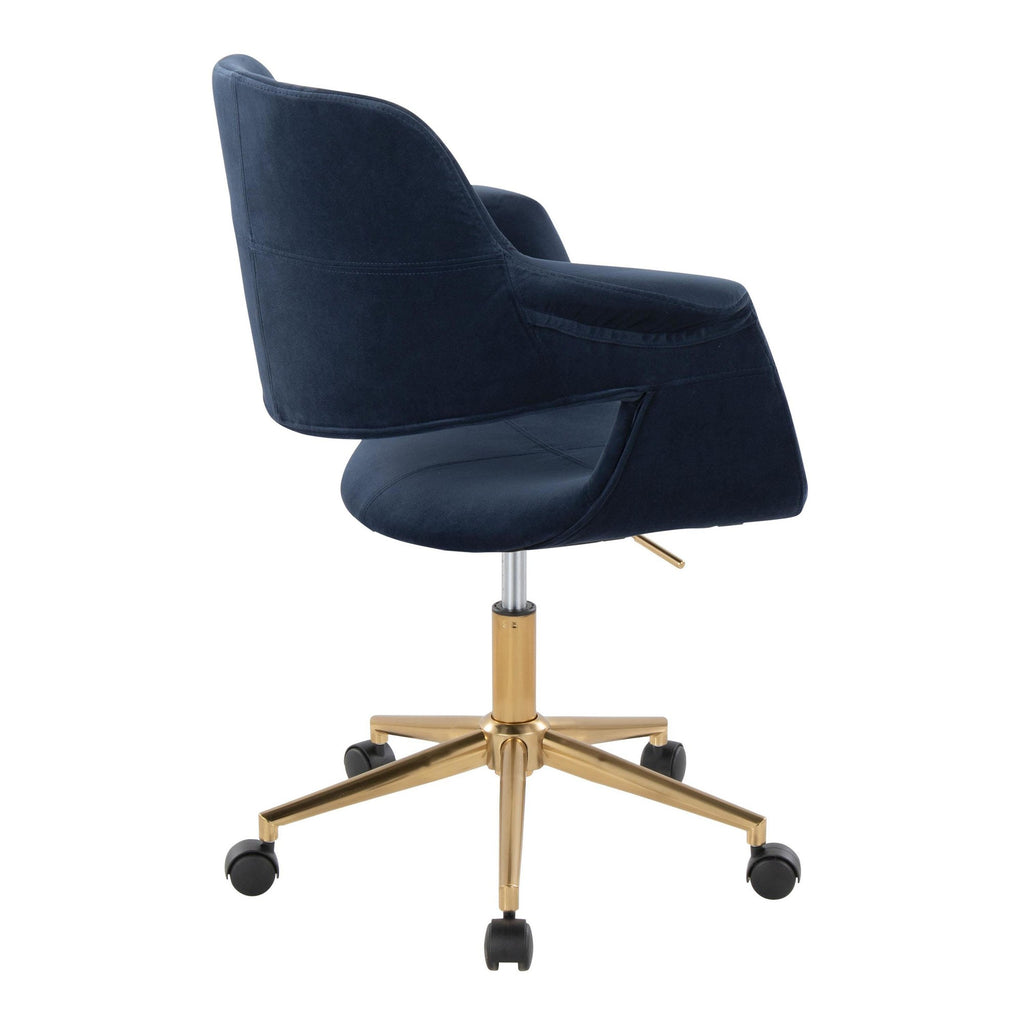 Vintage Flair Office Chair - Gold Metal, Blue Velvet